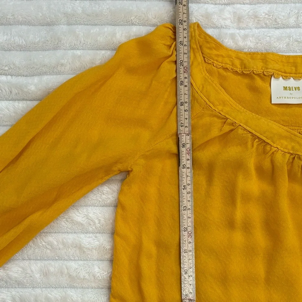 MAEVE Anthropologie Yellow Boswell Peasant Blouse Balloon Sleeve Boho V-Neck 0 - Picture 9 of 10